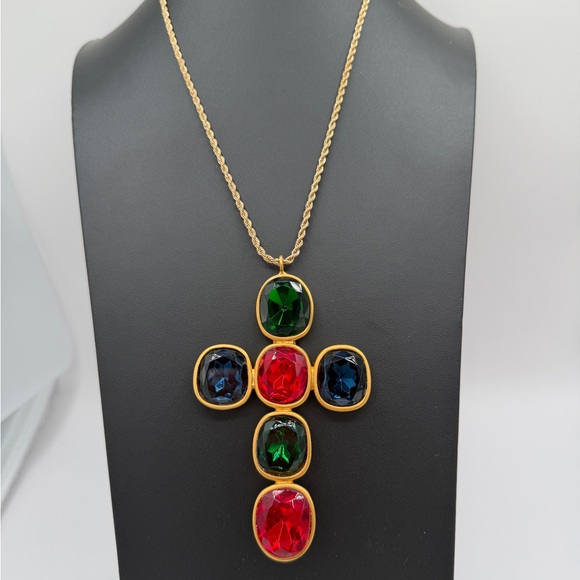 Kenneth Jay Lane Jewelry - KENNETH LANE Signed Gold Extra Large Multicolor Pendant Necklace